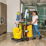 Rubbermaid Commercial Traditional Janitorial 3-Shelf Cleaning Cart, Wheeled with Zippered Yellow Vinyl Bag