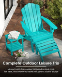 GREENVINES Oversized-Folding-Adirondack-Chairs-Set-of-4 | HDPE Plastic | Cup Holder | Fire Pit Chair | All Weather | for Outdoor Deck Backyard | Aqua