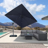 PURPLE LEAF 8' X 11' Left-right Tilting Patio Umbrella Outdoor Cantilever Swivel Rectangle Umbrella, Navy Blue