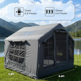 8㎡ Luxury Inflatable Camping Tent for 3–8 People, Dark Gray Tech-Cotton Fabric, 4-Season Family Inflatable House with Chimney Port and Transparent Skylight
