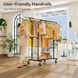 800LBS Heavy Duty Clothes Rack: Rolling Clothing Rack for Hanging Coat Double Rods Portable Wardrobe Garment Racks with Wheels Shelf Sturdy