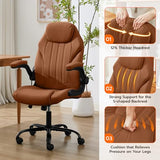 Ylzyxal Office Desk Chair, Ergonomic Computer Chair with Padded Flip-Up Arms and Adjustable Lumbar Support, PU Leather Executive Chair with Tilt Lock and 360° Swivel Rolling Wheels for Work