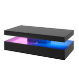 Nordivale 47” High-Glossy LED Coffee Table with 2 Sliding Drawers, Living Room Storage Coffee Tables, Modern Stylish Double-Layer Center Tables with LED Lights, Black