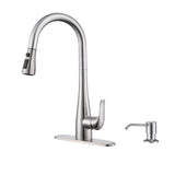 HGHGK Kitchen Faucet with Soap Dispenser and Pull Down Sprayer - Stainless Steel Single Handle Kitchen Sink Faucet, 1 or 3 Hole Design for Modern Farmhouse Kitchens and Bar Sinks