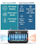 Daran portable station 600W(peak 1200W)with 100w solar panel,576Wh Small Lightweight Portable generator,100w usb-c pd output,1hr fast charging,1 AC Outlet,power bank for camping,spring outdoor use