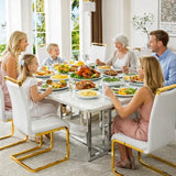 MEMUY 79" Dining Table, White Gloss Kitchen Table with 8 PU Chairs