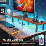 Furologee 61" Computer Desk with Power Outlet & LED Lights, Reversible Gaming Desk with File Cabinet, Rustic Brown