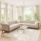 Merax Chesterfield Sofa, Retro Upholstered 6 Seater Rolled Arm