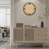 AXAORIRA 12 Inch Round Wall Clock Battery Operated, Wooden Decorative Analog Clocks Non-Ticking Quartz for Apartment, Living Room, Bedroom, Hallway, Classroom - Gifts for Family and Friends