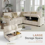 Hanherry Sectional Couch with Pull Out Sofa Bed,Chenille Sleeper Sofa with 2 Seat Storage & USB Charging