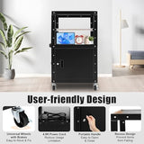 CRYBY AV Cart, 77lbs Rolling Projector Utility Cart Carbon Steel Mobile Storage Cart with Locking Cabinet, Keyboard Tray & Power Strip