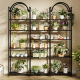 Triple Wide 6 Tier Bookshelf, Black Arched Bookcase with 16 Open Display Shelves and 3 Fabric Storage Drawers,