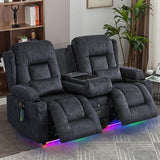 URRED Power Loveseat Recliner Sofa with Massage and Heat，Dark Grey