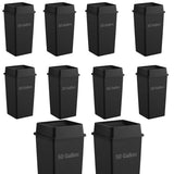 Getzi 10 Pack Black 50 Gallon Heavy Duty Garbage Cans with Lids, Large-Capacity Square Commercial Waste Containers with Integrated Handles for Indoor Outdoor Facility and Industrial Use