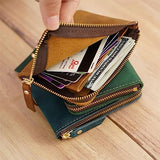 1 Handmade Short Wallet Men's Retro Zipper Card Slot Coin Bag