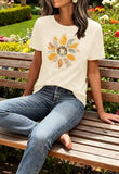 jusgai Women's Vintage Flowers Tshirts Floral Graphic Tees Wildflowers Shirts Summer Vacation Casual Short Sleeve Tops(Apricot,Large)