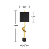 Possini Euro Design Minerva 32" Tall Modern Glam Luxe End Table Lamps Set of 2 Sculptural Gold Leaf Black Shade Living Room Bedroom Bedside Nightstand Office Home Reading Kitchen Entryway Console