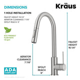 KRAUS Oletto Contemporary Pull-Down Single Handle Kitchen Faucet in Spot Free Stainless Steel, KPF-3104SFS