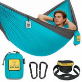 Wise Owl Outfitters Hammock for Camping Single Hammocks Gear for The Outdoors Backpacking Survival or Travel - Portable Lightweight Parachute Nylon SO Lt Blue & Grey