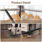VICERII Clothing Rack, Heavy Duty Clothes Racks with Wheels and Bottom Shelf, 52.36’’ Metal Double Clothing Racks with Wheels, Black