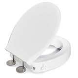 BIGCOW Raised Toilet Seat with Bidet - Round, Soft Close, 3" Height - Dual Nozzle (Frontal & Rear Wash) with Adjustable Cold Water Pressure and Stainless Steel Inlet (Round)