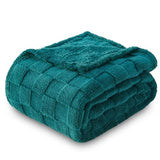 NEWCOSPLAY Super Soft Queen Blanket Dark Teal Premium Silky Flannel Fleece 3D Checkered Lightweight Bed Blanket All Season Use (Dark Teal Checkered, Queen(90"x90"))