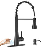 APPASO Pull Down Kitchen Faucet Touchless Black, Motion Sensor Activated Automatic Kitchen Faucet, High Arc Commercial Pre-Rinse Hands-Free Faucets for Kitchen Sink, Matte Balck (Side Sensor)