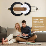 Anmotpe Modern Minimalist Wall Clocks,Black Metal & Wood Geometric Design Large Wall Clocks,Silent Non-Ticking Battery Operated,for Living Room Home Office Wall Art