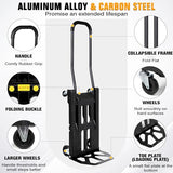 Folding Hand Truck with 4-Wheel Mode, 2 in 1 Collapsible Push Cart & Fold-Up Toe Plate