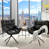 Fahomiss Desk Chair No Wheels, 360° Swivel Mid Century Modern Desk Chairs, Upholstered Faux Leather Swivel Accent Chair(Black, x1)