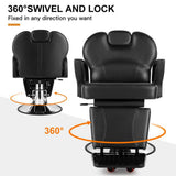 Artist hand Barber Chair Reclining Salon Chairs for Hair Stylist, Heavy Duty Stylist Hairdressing Shampoo Chair with Headrest and Footrest, 360 Degree Swivel, Spa Beauty Equipment, Black