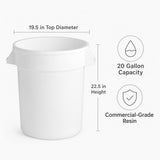 Getzi 6 Pack 20 Gallon White Round Commercial Trash Can, Heavy-Duty