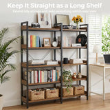 GTPLAYER 5-Tier Corner Bookshelf, L-Shaped Metal Frame Shelf with Tall 14" Shelves, Plant Stand and Storage Rack for Small Spaces, Living Room and Home Office, Brown