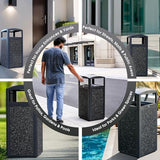 Commercial Trash Can with Lid, Heavy Duty Waste Container with Stone Panels,Removable Metal Inner Bucket
