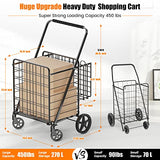 455lbs Shopping Cart for Groceries, Large Heavy Duty Grocery Cart on Wheels, Folding Dual Basket Utility Carts with Waterproof Liner
