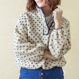 Talakeno Womens Fleece Sweatshirt Half Zip Sherpa Pullover Jackets Warm Long Sleeve Vintage Hiking Coat with Pockets(Blue,S)