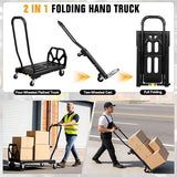 Folding Hand Truck with 4-Wheel Mode, 2 in 1 Collapsible Push Cart & Fold-Up Toe Plate