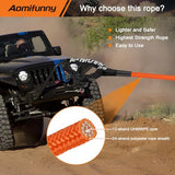 Aomifunny 7/16" x 30ft UHMWPE Tow Rope, 31,200 Lbs Break Strength, Heavy Duty Tow Strap Recovery Kit for ATV, UTV, SUV, Cars（Orange）