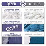 QEZER Down Mummy Sleeping Bag for Adults, 32°F to 10°F Lightweight Compact for Camping Backpacking Hiking, 4 Season Outdoor Sleeping Bag with 600 Fill Power Down