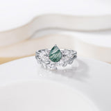 1.5 ct Moss Agate Engagement Ring Set Teardrop shape Moss Agate Wedding Ring Set Gold For Valentines day Chirstomas (white gold)