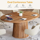 Oval Conference Table, 55.11 Inches Wood Meeting Table for 6 People, Rustic Meeting Seminar Boardroom Table with Wood Base (Brown)