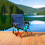 GCI Outdoor Kickback Rocker Camping Chair | Portable Folding Rocking Chair with Durable Armrests, Drink Holder & Relaxed Lowered Seat for Comfort — Heathered Royal