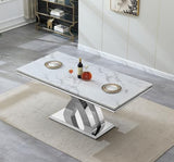 HomVent 68''Silver Faux Marble Dining Table Set with 6 Leather Chair