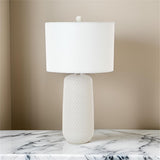 Pemberly Row 30" White Ceramic Table Lamps, Set of 2 with Linen Shades, Artistic Design, 3-Way Switch, Max 100W Standard Bulb, Elegant Lighting for Living Room, Bedroom, Office Decor