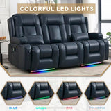 URRED Power Loveseat Recliner Sofa with Massage and Heat，Dark Blue
