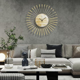 Anmotpe 23.6 inch Gold Starburst Wall Clock, Metal & Wood Mid Century Modern Decorative Clocks for Living Room Bedroom Kitchen Office