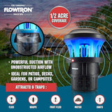 Flowtron Outdoor Bug Trap | UV Light & Powerful Fan Fly Killer with ½ Acre Coverage | Quiet Insect Control & Weather Resistant | Easy Clean Collection Chamber | Patio Deck Yard | ETL Certified