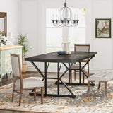 Tribesigns Farmhouse Dining Table for 6 People, 70.8-Inch Rectangular Wood Dining Table, Rustic Kitchen Table with Heavy Duty Metal Legs for Dining Room (Black, 70.8 Inch)
