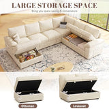 108'' Modular Sectional Sofa with Pull Out Bed, Sleeper Sofa, Beige | U Shaped 7 Seat Sectional Couches for Living Room