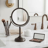 JERDON Two-Sided Tabletop Makeup Vanity Mirror - 10X-1X Magnification & Swivel Design - 6-Inch Diameter Portable Mirror - Bronze Finish - Model JP910BZP